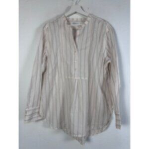 Free Assembly Womens Striped Long-Sleeve Henley Tunic Shirt Top XXL White/Gray